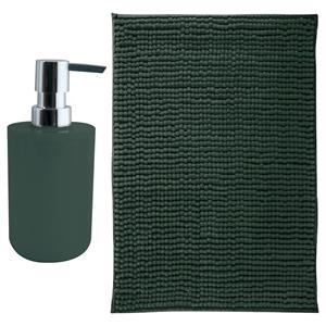 MSV badkamer droogloop mat - Genua - 50 x 80 cm - met bijpassende kleur zeeppompje - donkergroen -