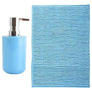 MSV badkamer droogloop mat - Genua - 50 x 80 cm - met bijpassende kleur zeeppompje - lichtblauw -