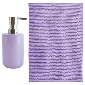 MSV badkamer droogloop mat - Genua - 50 x 80 cm - met bijpassende kleur zeeppompje - lila paars -