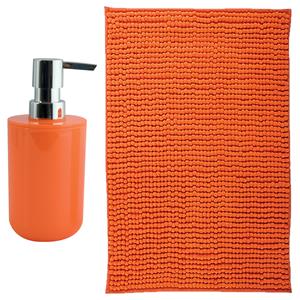 MSV badkamer droogloop mat - Genua - 50 x 80 cm - met bijpassende kleur zeeppompje - oranje -