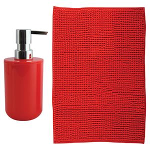 MSV badkamer droogloop mat - Genua - 50 x 80 cm - met bijpassende kleur zeeppompje - rood -