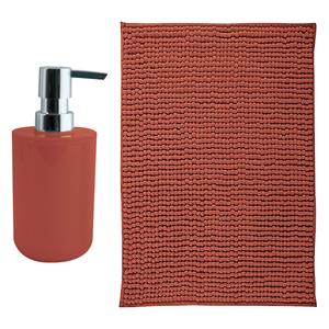 MSV badkamer droogloop mat - Genua - 50 x 80 cm - met bijpassende kleur zeeppompje - terracotta -