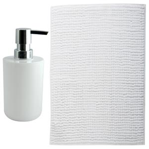 MSV badkamer droogloop mat - Genua - 50 x 80 cm - met bijpassende kleur zeeppompje - wit -