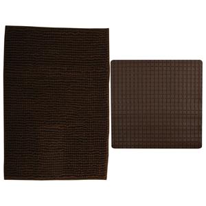 MSV Douche anti-slip mat en droogloop mat - Sevilla badkamer set - rubber/microvezel - bruin -