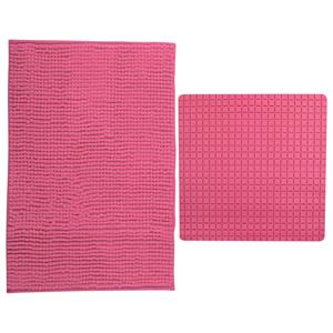 MSV Douche anti-slip mat en droogloop mat - Sevilla badkamer set - rubber/microvezel - fuchsia roze -