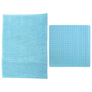 MSV Douche anti-slip mat en droogloop mat - Sevilla badkamer set - rubber/microvezel - lichtblauw -
