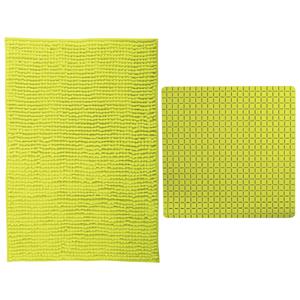 MSV Douche anti-slip mat en droogloop mat - Sevilla badkamer set - rubber/microvezel - limegroen -