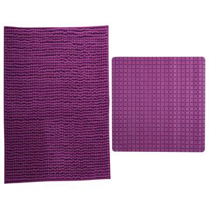 MSV Douche anti-slip mat en droogloop mat - Sevilla badkamer set - rubber/microvezel - paars -