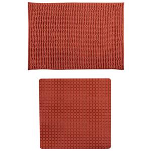 MSV Douche anti-slip mat en droogloop mat - Sevilla badkamer set - rubber/microvezel - tarracotta -