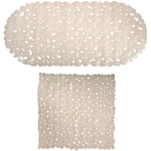 MSV Douche/bad anti-slip matten set badkamer - pvc - 2x stuks - beige - 2 formaten -