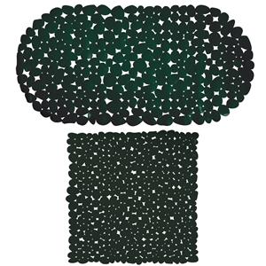 MSV Douche/bad anti-slip matten set badkamer - pvc - 2x stuks - donkergroen - 2 formaten -