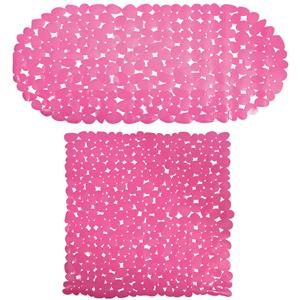 MSV Douche/bad anti-slip matten set badkamer - pvc - 2x stuks - fuchsia roze - 2 formaten -
