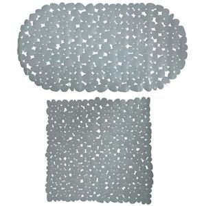 MSV Douche/bad anti-slip matten set badkamer - pvc - 2x stuks - grijs - 2 formaten -
