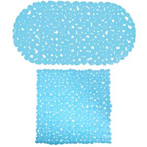MSV Douche/bad anti-slip matten set badkamer - pvc - 2x stuks - lichtblauw - 2 formaten -