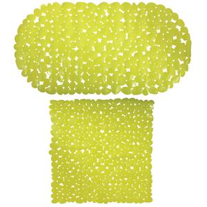 MSV Douche/bad anti-slip matten set badkamer - pvc - 2x stuks - limegroen - 2 formaten -
