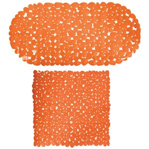 MSV Douche/bad anti-slip matten set badkamer - pvc - 2x stuks - oranje - 2 formaten -