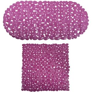MSV Douche/bad anti-slip matten set badkamer - pvc - 2x stuks - paars - 2 formaten -