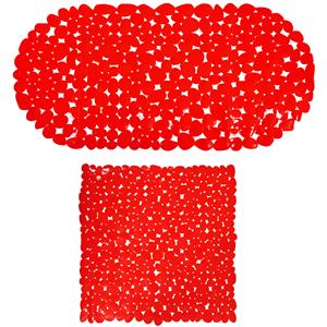 MSV Douche/bad anti-slip matten set badkamer - pvc - 2x stuks - rood - 2 formaten -