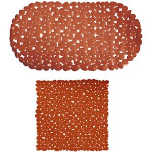 MSV Douche/bad anti-slip matten set badkamer - pvc - 2x stuks - terracotta - 2 formaten -