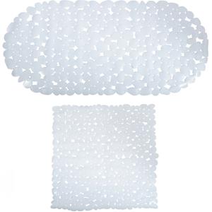 MSV Douche/bad anti-slip matten set badkamer - pvc - 2x stuks - wit - 2 formaten -