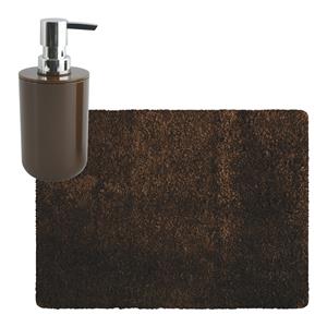 MSV badkamer droogloop tapijt - Langharig - 50 x 70 cm - incl zeeppompje zelfde kleur - bruin -
