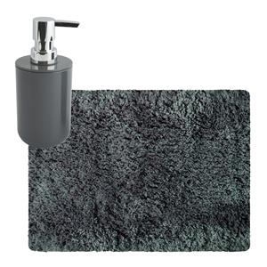 MSV badkamer droogloop tapijt - Langharig - 50 x 70 cm - incl zeeppompje zelfde kleur - donkergrijs -
