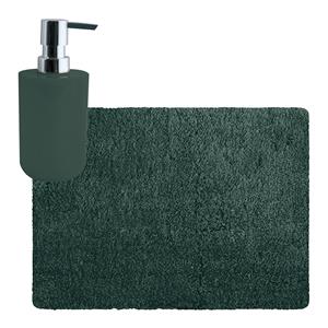 MSV badkamer droogloop tapijt - Langharig - 50 x 70 cm - incl zeeppompje zelfde kleur - donkergroen -