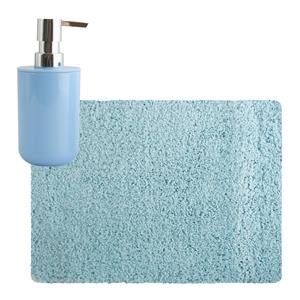MSV badkamer droogloop tapijt - Langharig - 50 x 70 cm - incl zeeppompje zelfde kleur - lichtblauw -