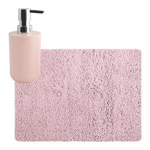 MSV badkamer droogloop tapijt - Langharig - 50 x 70 cm - incl zeeppompje zelfde kleur - lichtroze -
