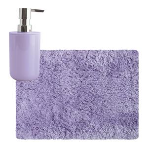 MSV badkamer droogloop tapijt - Langharig - 50 x 70 cm - incl zeeppompje zelfde kleur - lila paars -