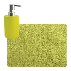 MSV badkamer droogloop tapijt - Langharig - 50 x 70 cm - incl zeeppompje zelfde kleur - lime groen -