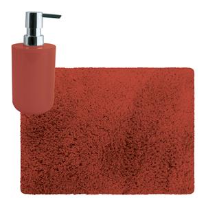 MSV badkamer droogloop tapijt - Langharig - 50 x 70 cm - incl zeeppompje zelfde kleur - terracotta -