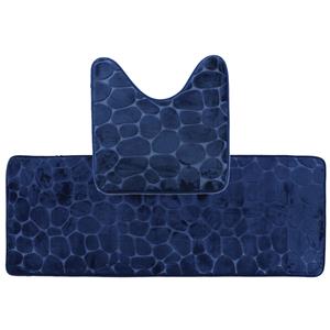 Tendance Badkamer Matten set Pebble - donkerblauw - extra lang - memory foam - microfiber -