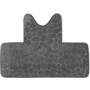 Tendance Badkamer Matten set Pebble - donkergrijs - extra lang - memory foam - microfiber -