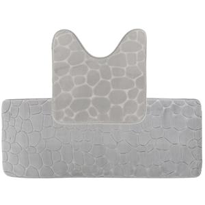 Tendance Badkamer Matten set Pebble - lichtgrijs - extra lang - memory foam - microfiber -