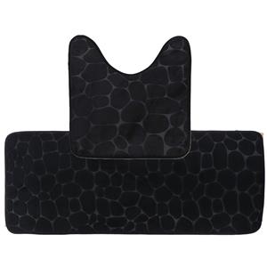 Tendance Badkamer Matten set Pebble - zwart - extra lang - memory foam - microfiber -