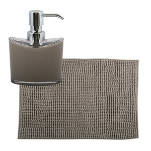 MSV badkamer droogloop mat/tapijtje - 50 x 80 cm - en zelfde kleur zeeppompje 260 ml - beige -