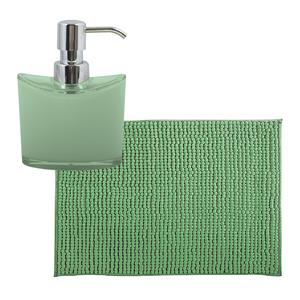 MSV badkamer droogloop mat/tapijtje - 50 x 80 cm - en zelfde kleur zeeppompje 260 ml - groen -