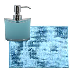 MSV badkamer droogloop mat/tapijtje - 50 x 80 cm - en zelfde kleur zeeppompje 260 ml - lichtblauw -