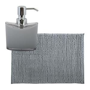 MSV badkamer droogloop mat/tapijtje - 50 x 80 cm - en zelfde kleur zeeppompje 260 ml - lichtgrijs -
