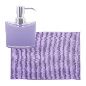 MSV badkamer droogloop mat/tapijtje - 50 x 80 cm - en zelfde kleur zeeppompje 260 ml - lila paars -