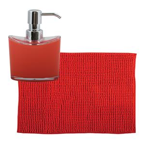 MSV badkamer droogloop mat/tapijtje - 50 x 80 cm - en zelfde kleur zeeppompje 260 ml - rood -