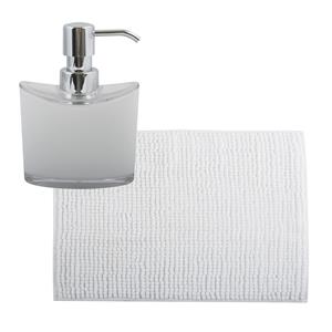 MSV badkamer droogloop mat/tapijtje - 50 x 80 cm - en zelfde kleur zeeppompje 260 ml - wit -