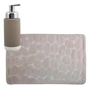 MSV badkamer droogloop mat/tapijt Kiezel - 50 x 80 cm - zelfde kleur zeeppompje - beige -