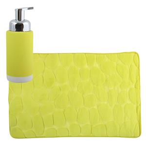 MSV badkamer droogloop mat/tapijt Kiezel - 50 x 80 cm - zelfde kleur zeeppompje - limegroen -