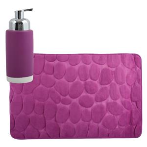 MSV badkamer droogloop mat/tapijt Kiezel - 50 x 80 cm - zelfde kleur zeeppompje - paars -