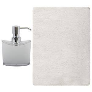 MSV badkamer droogloop mat/tapijt - Bologna - 45 x 70 cm - bijpassende kleur zeeppompje - wit -