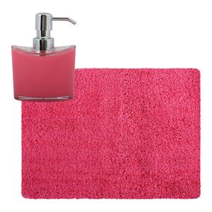 MSV badkamer droogloop tapijt - Langharig - 50 x 70 cm - incl zeeppompje 260 ml - fuchsia roze -