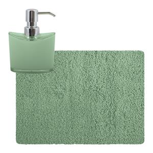 MSV badkamer droogloop tapijt - Langharig - 50 x 70 cm - incl zeeppompje 260 ml - groen -
