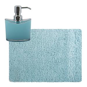 MSV badkamer droogloop tapijt - Langharig - 50 x 70 cm - incl zeeppompje 260 ml - lichtblauw -
